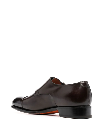 Shop Santoni Leather Monk Shoes In Brown