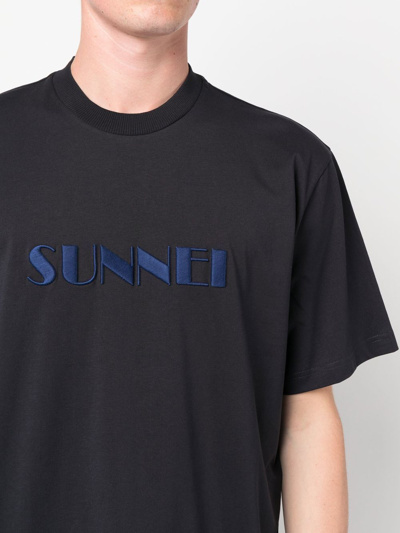 Shop Sunnei Embroidered-logo Cotton T-shirt In Blue