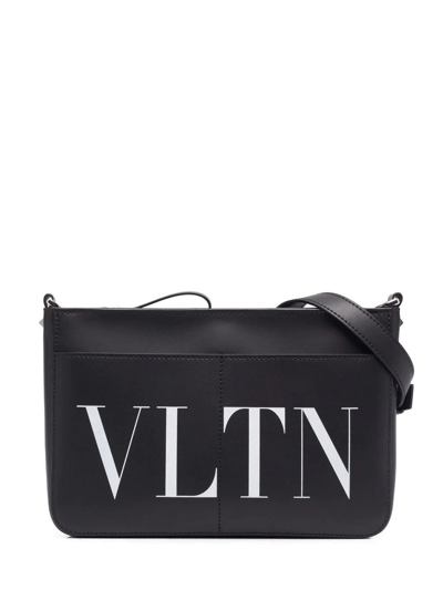 Shop Valentino Vltn Print Black Messenger Bag In Nero