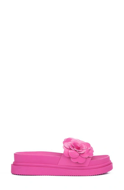 New York And Company Camilia Flower Strap Platform Slide Sandal In Pink