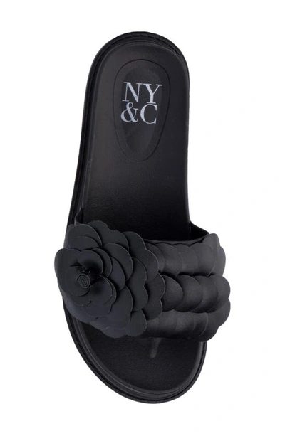 New York And Company Camilia Flower Strap Platform Slide Sandal In Black