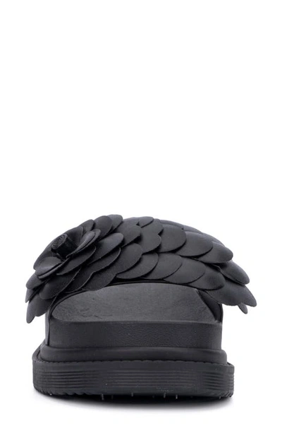 New York And Company Camilia Flower Strap Platform Slide Sandal In Black