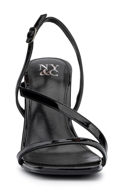 New York And Company Lory Faux Leather Lucite Heel Sandal In Black