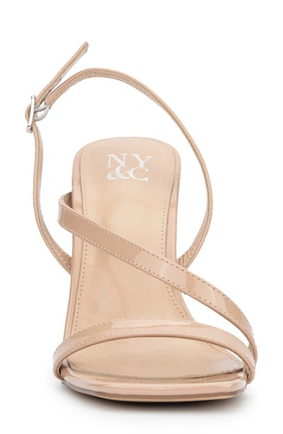 New York And Company Lory Faux Leather Lucite Heel Sandal In Nude