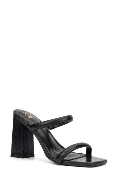 New York And Company Galina Faux Snake Embossed Leather Block Heel Sandal In Black