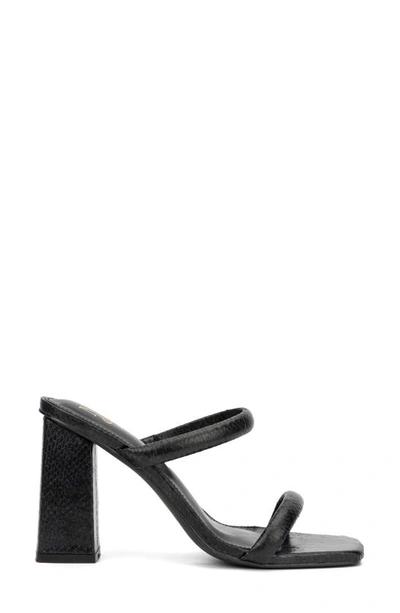 New York And Company Galina Faux Snake Embossed Leather Block Heel Sandal In Black