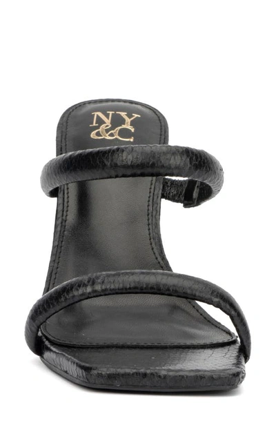 New York And Company Galina Faux Snake Embossed Leather Block Heel Sandal In Black