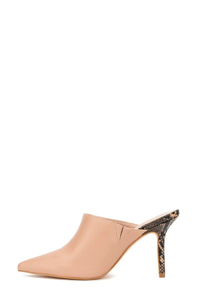 Shop New York And Company Carlette Snake Embossed Heeled Mule In Nude