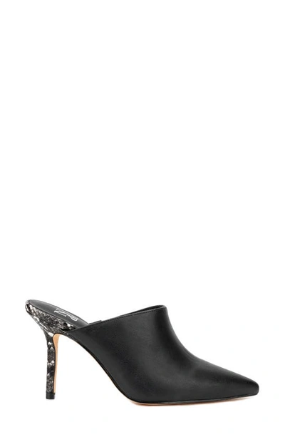 New York And Company Carlette Snake Embossed Heeled Mule In Black