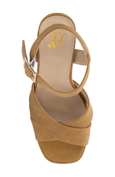 New York And Company Adalia Womens Faux Suede Ankle Strap Platform Sandals In Tan