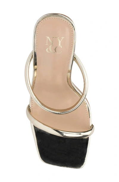 New York And Company Holly Faux Leather Lucite Heel Sandal In Gold