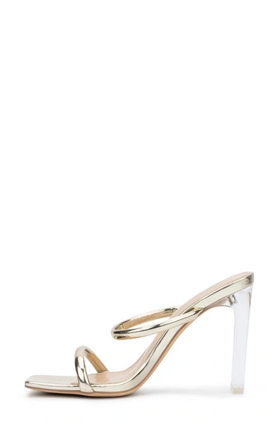 New York And Company Holly Faux Leather Lucite Heel Sandal In Gold