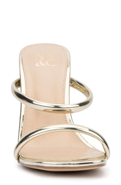 New York And Company Holly Faux Leather Lucite Heel Sandal In Gold