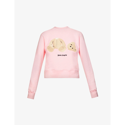 Shop Palm Angels Bear-print Long-sleeved Fitted Cotton-jersey Sweatshirt In Almond Blossom