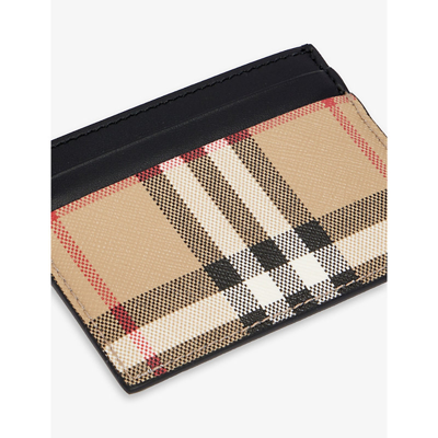 Shop Burberry A.beige/black Sandon Check-print Cotton And Leather Card Holder