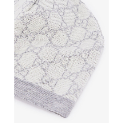 Gucci Boys White Kids Monogram-print Wool Beanie 4-12 Years In White