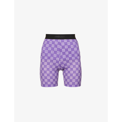 Shop Ambush Monogram-print Branded-waistband Stretch-woven Cycling Shorts In Chive Blossom La