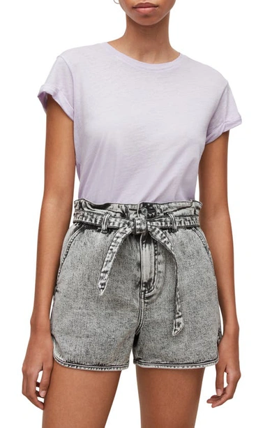 Shop Allsaints Anna Cuff Sleeve Cotton T-shirt In Violet