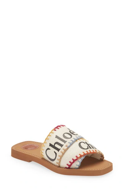 Shop Chloé Woody Logo Slide Sandal In Multi Color White