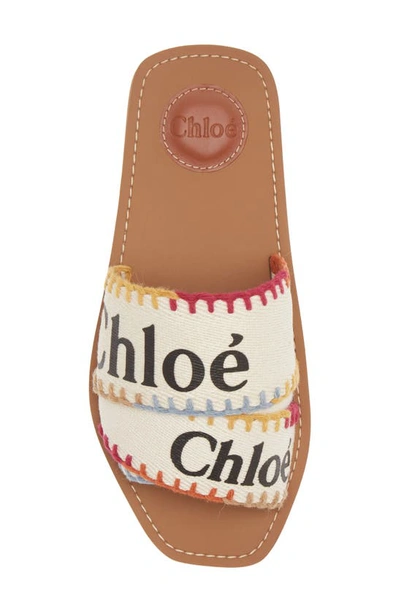 Shop Chloé Woody Logo Slide Sandal In Multi Color White