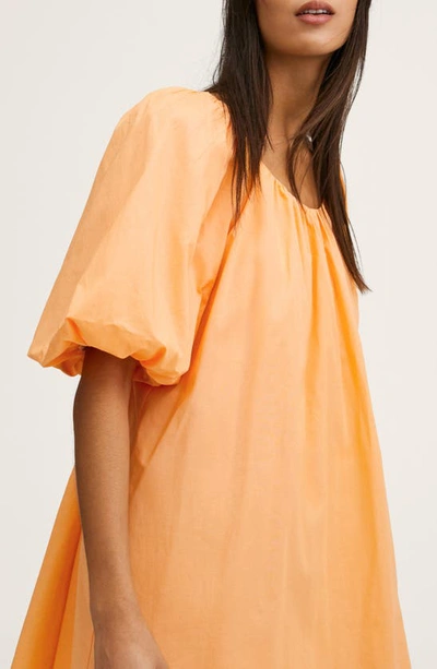 Shop Mango Puff Sleeve Cotton Shift Dress In Orange