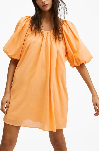 Shop Mango Puff Sleeve Cotton Shift Dress In Orange