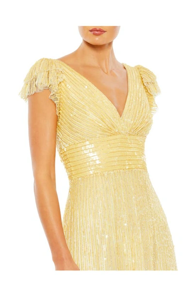 Shop Mac Duggal Sequin Flutter Sleeve A-line Gown In Buttercream