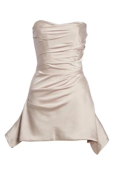 Shop House Of Cb Jasmine Strapless Satin Corset Dress In Oyster Grey