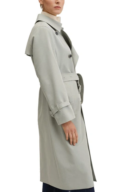 Shop Mango Double Breasted Trench Coat In Aqua Green