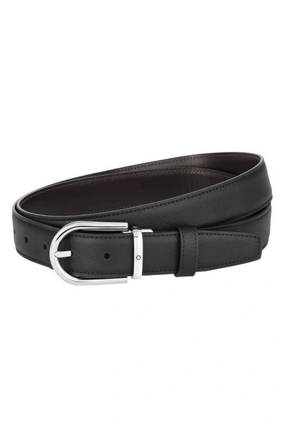 Shop Montblanc Reversible Horseshoe Buckle Calfskin Leather Belt In Black Brown