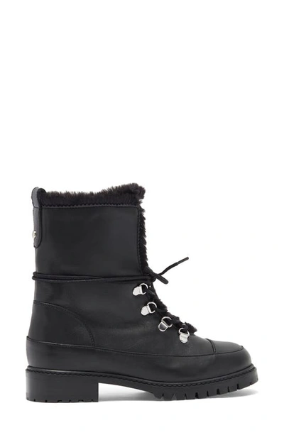 Shop Stuart Weitzman Luge Faux Fur Lace-up Bootie In Black