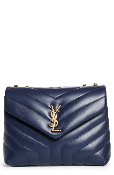 Shop Saint Laurent Small Loulou Chain Leather Shoulder Bag In Blue Char