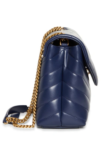 Shop Saint Laurent Small Loulou Chain Leather Shoulder Bag In Blue Char