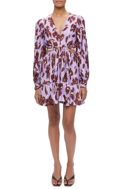 Shop Jonathan Simkhai Londyn Collage Floral Print Long Sleeve Cutout Dress In Lavender Print