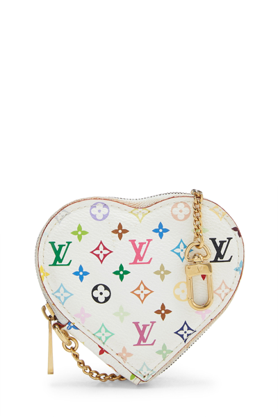 Pre-owned Louis Vuitton Takashi Murakami X White Monogram Multicolore Heart  Coin Purse