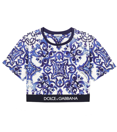 Shop Dolce & Gabbana Printed Cotton Jersey T-shirt In Maiolica 1