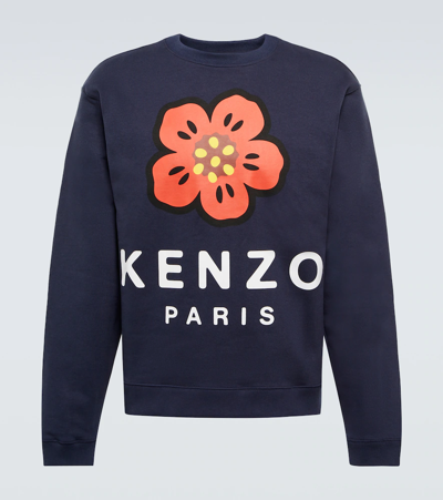 Shop Kenzo Logo Cotton Sweatshirt In Midnight Blue