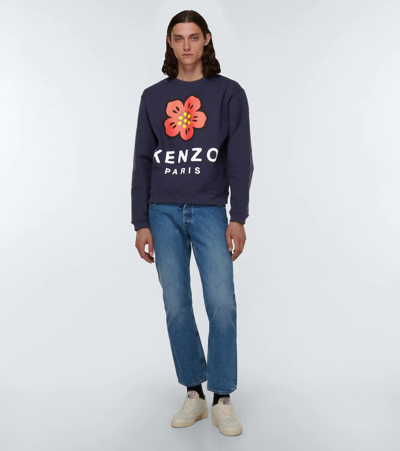 Shop Kenzo Logo Cotton Sweatshirt In Midnight Blue