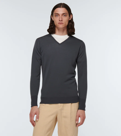 John Smedley Bobby Wool V-neck Sweater In Slate Grey | ModeSens