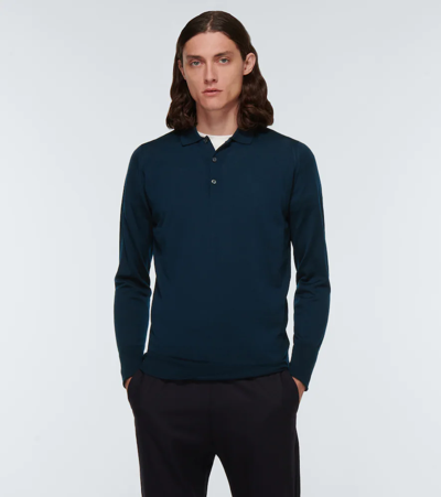 Shop John Smedley Cotswold Wool Knitted Polo In Orion Green