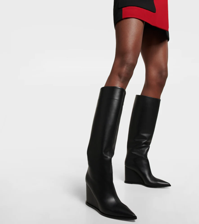 Shop Gianvito Rossi Leather Wedge Knee-high Boots In Black