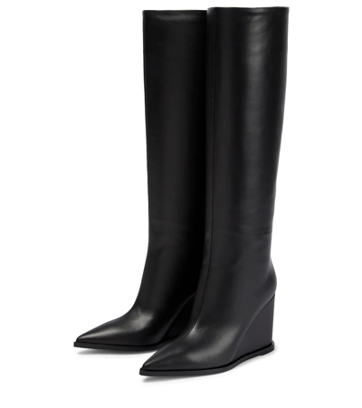 Shop Gianvito Rossi Leather Wedge Knee-high Boots In Black
