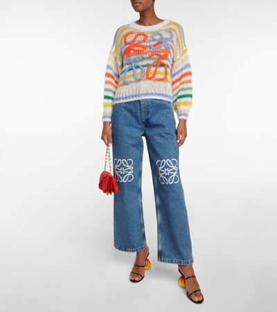 Shop Loewe Anagram Mohair-blend Sweater In White/multicolor