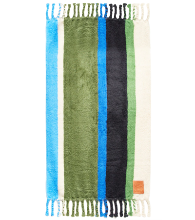 Shop Loewe Striped Mohair And Wool Blanket In Green/multicolor
