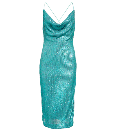 Shop Rebecca Vallance Missing Hours Sequin Midi Dress In Turquoise