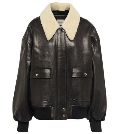 Shop Khaite Shellar Shearling-trimmed Leather Jacket In Black