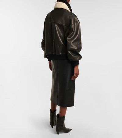 Shop Khaite Shellar Shearling-trimmed Leather Jacket In Black