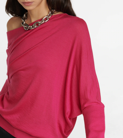 Tom Ford One-shoulder Cashmere And Silk-blend Sweater In Raspberry