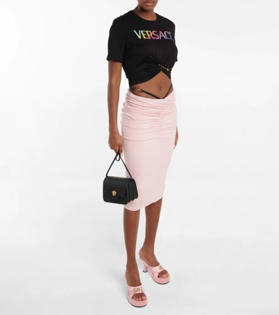 Shop Versace Ruched Midi Skirt In Rose