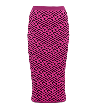 Shop Versace La Greca High-rise Midi Skirt In Fuxia